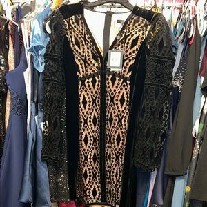 Nanette Lepore Black and Gold Geometric Dress